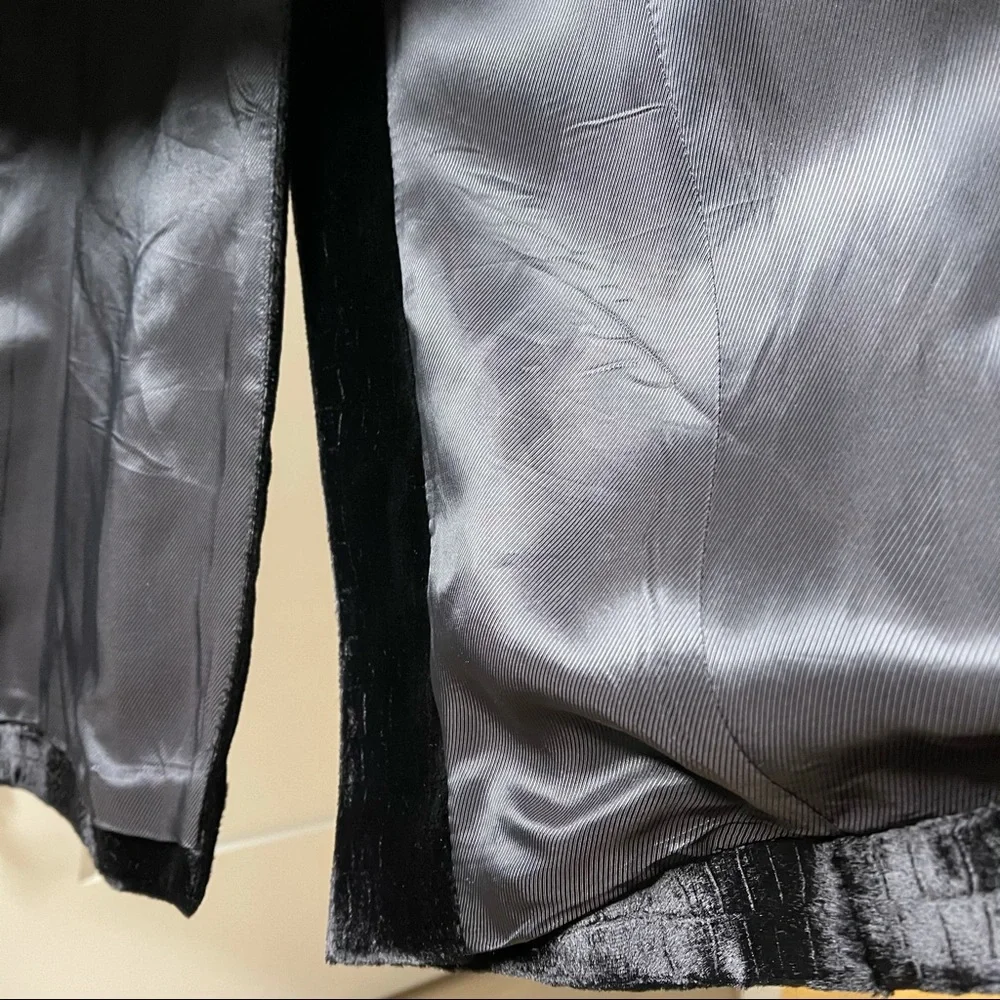 Karen Millen Black Glossy Faux Fur Trench Coat Silver Belted Lined Mob Wife - Picture 11 of 17